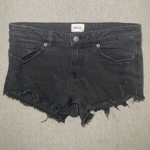 RVCA Womens Black Distressed Denim Low Rise Relaxed Shorts 28